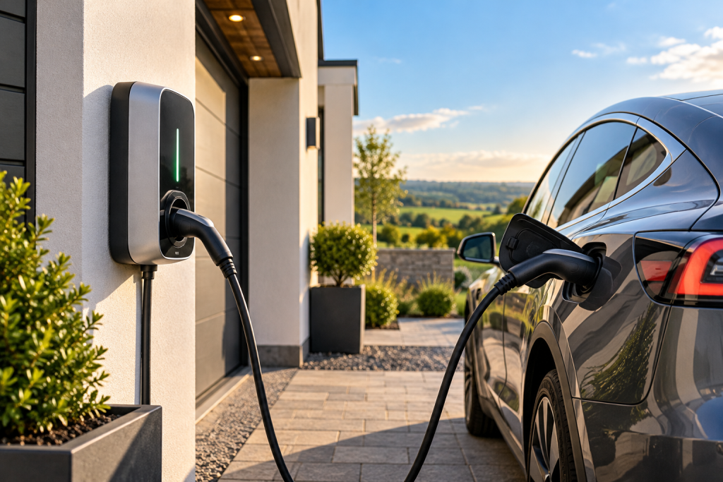 Electric vehicle charging at a modern home in Ireland