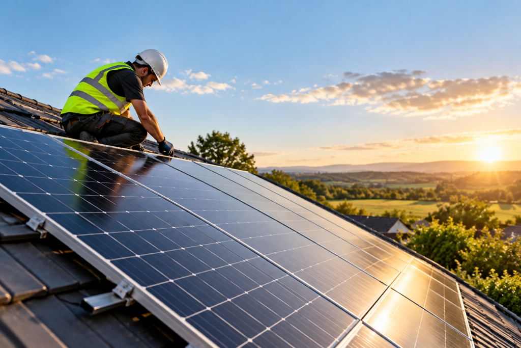 Solar panel installation on a residential roof in Ireland